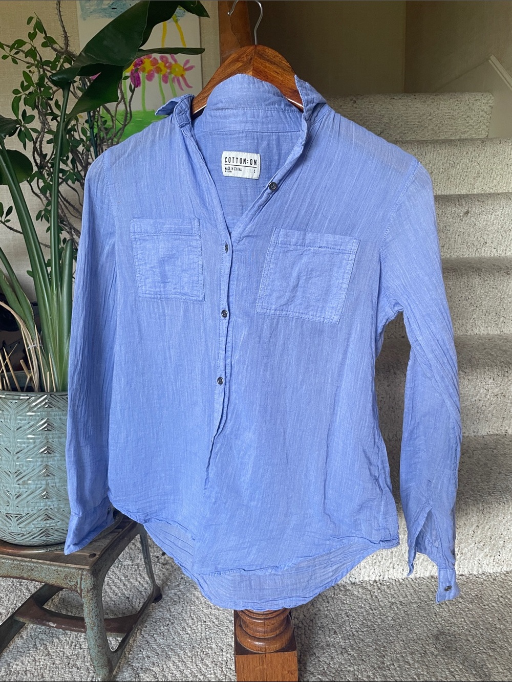 Cotton On Coastal Whispy Light Blue Long-Sleeve Casual Button-Down